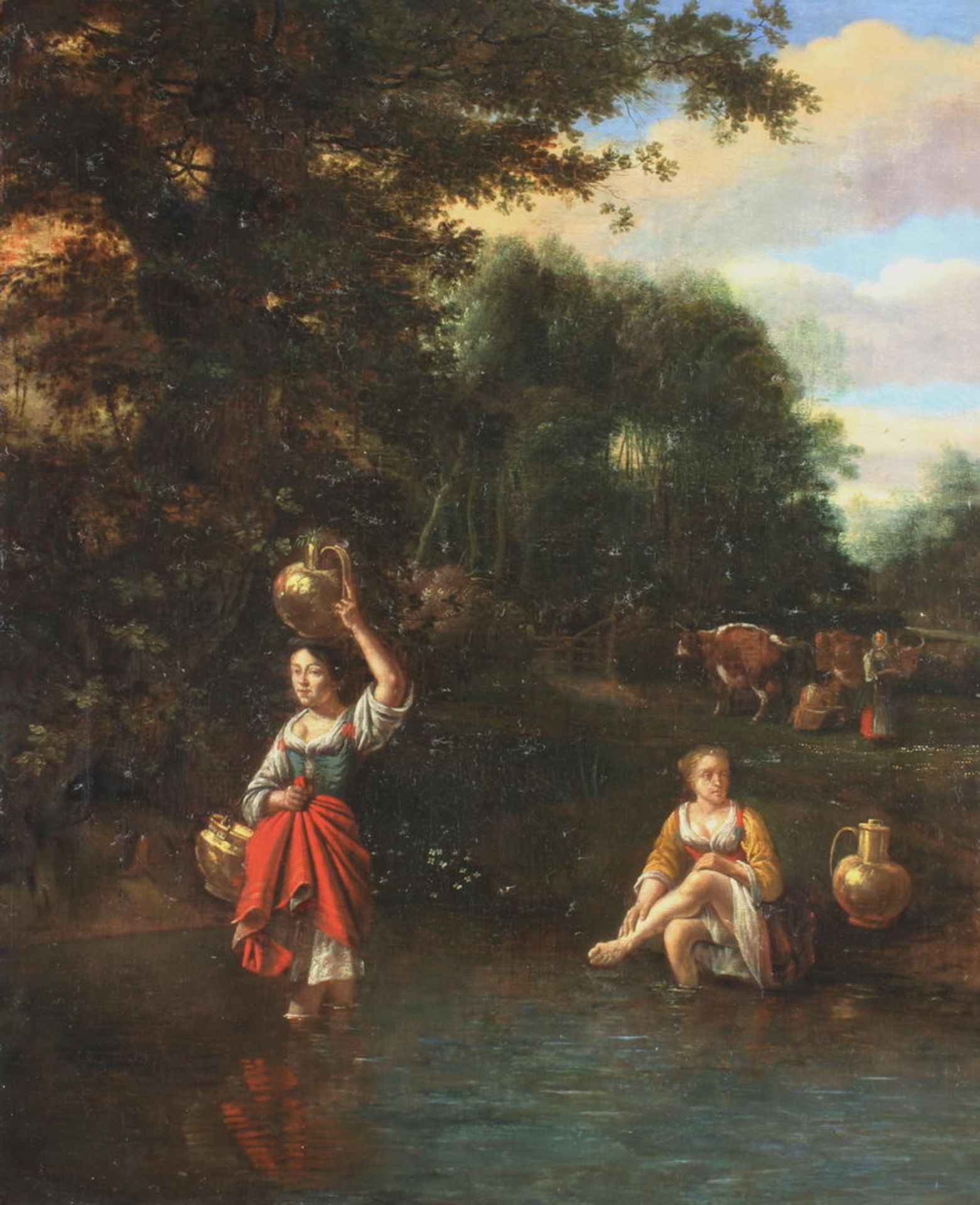 Siberechts, Jan (1627 Antwerpen - 1700 London), alt zugeschrieben, "Frauen am Wasser", Öl auf Lein