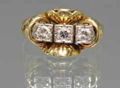 Ring, WG/GG 585, 3 Brillanten zus. ca. 0.30 ct., 4 g, RM 17