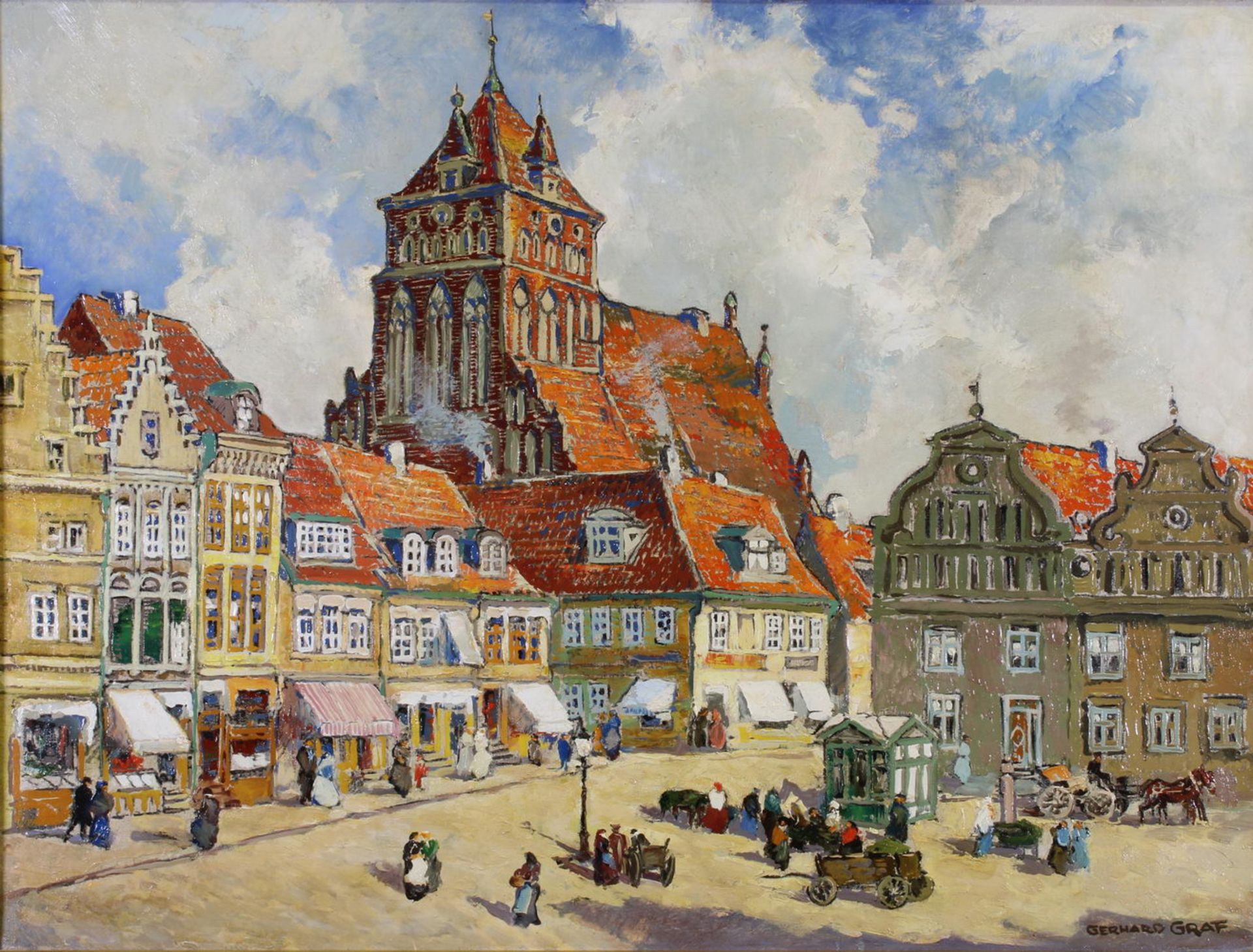 Graf, Gerhard (1883 Berlin - 1960, Studium an der KA Berlin), "Buntes Treiben/Straßenszene", Öl a