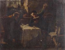 Genremaler (19. Jh.), "In der Stube", Öl auf Leinwand, 18 x 22 cm, kleine Farbabsprünge, Firnis s