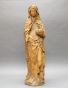 Skulptur, Holz geschnitzt, "Hl. Ottilie (?)", wohl westfälisch, 16. Jh., 105 cm hoch, verso leicht