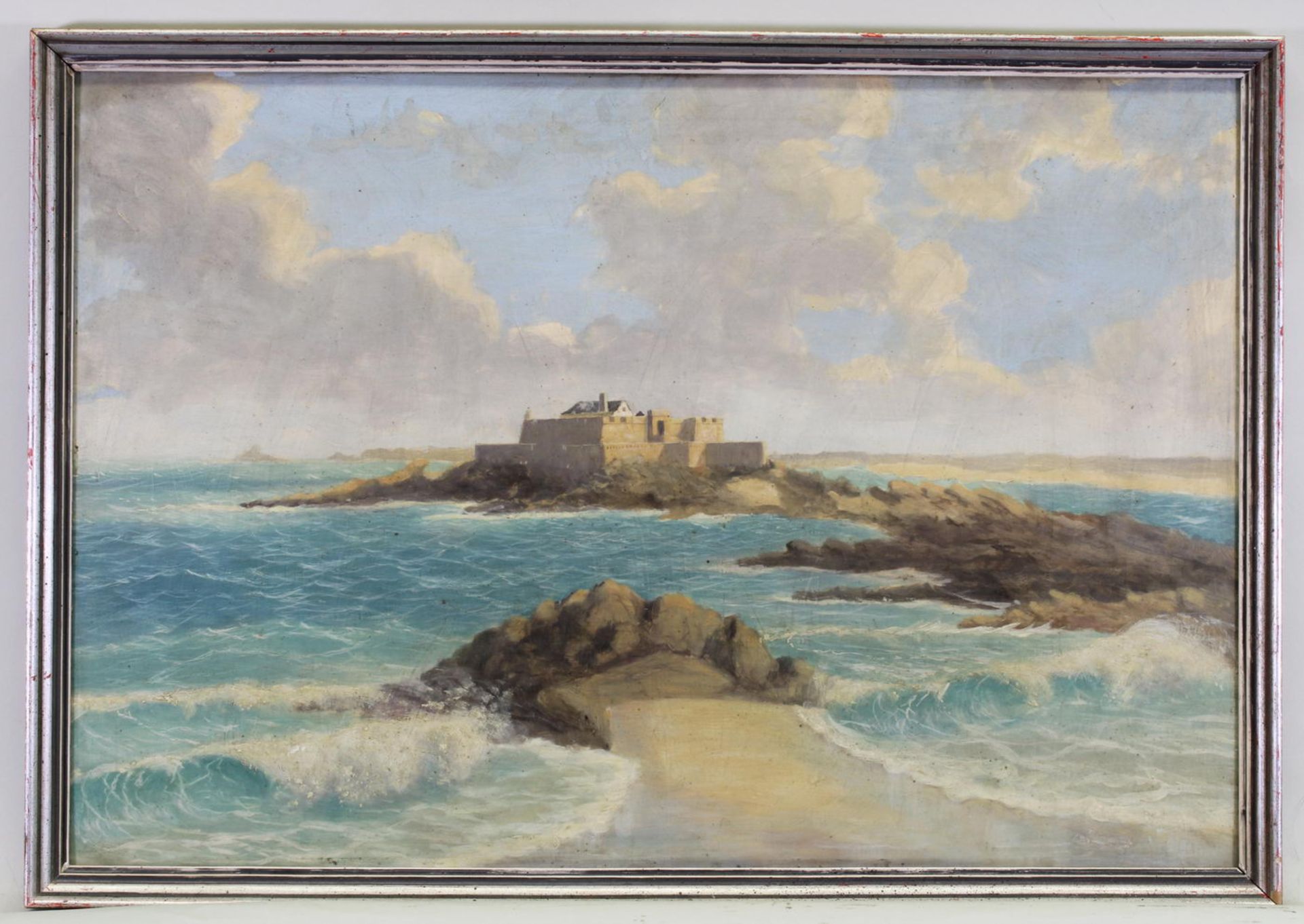 Französischer Maler (2. Hälfte 19. Jh.), "Festungsanlage am Mittelmeer", Öl auf Holz, 45 x 67 c - Image 2 of 3