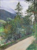 Landschaftsmaler (19./20. Jh.), "Sommerliche Gebirgslandschaft", Öl auf Malkarton, undeutlich sign