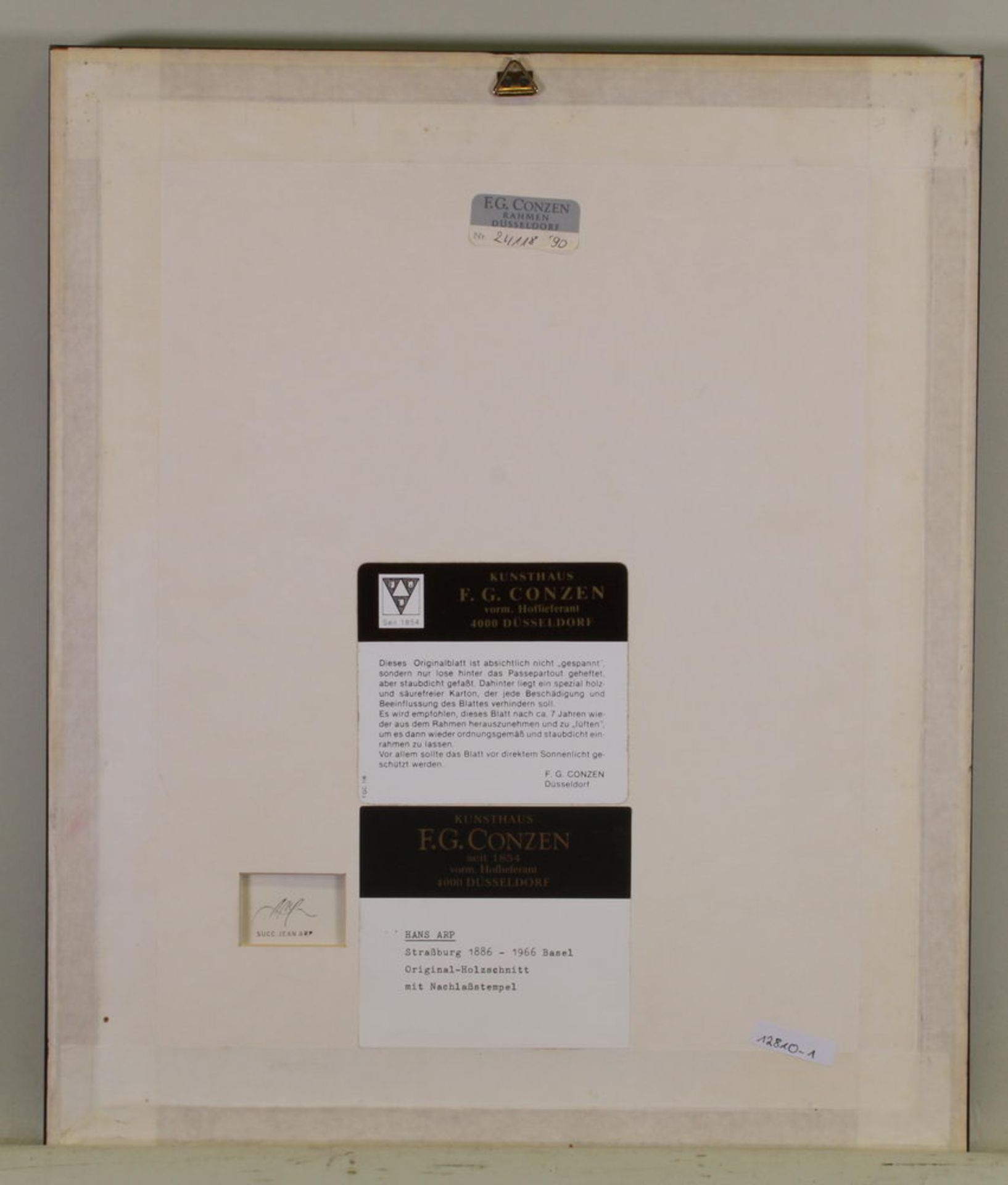 Arp, Hans (1886 Straßburg - 1966 Basel, Grafiker), "Komposition", Holzschnitt auf Papier, verso Na - Bild 3 aus 4