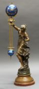 Mysterieuse, 2. Hälfte 20. Jh., weibliche Figur bez. Louis Moreau, Metall bronziert auf Holzsockel