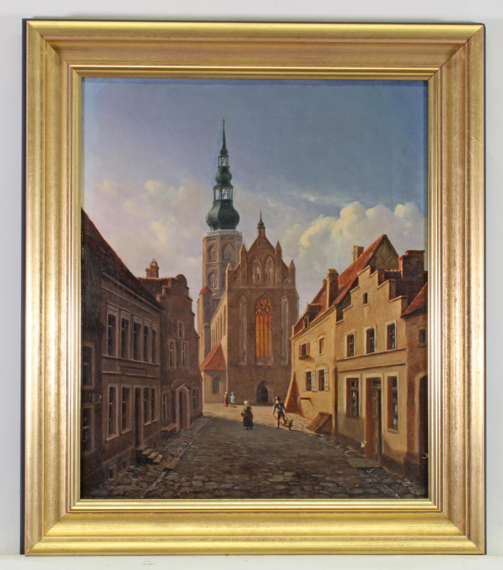 Kämmerling, H. (deutscher Architekturmaler des 19. Jh.), "Altstadtstraße mit Personenstaffage", Öl - Image 2 of 3