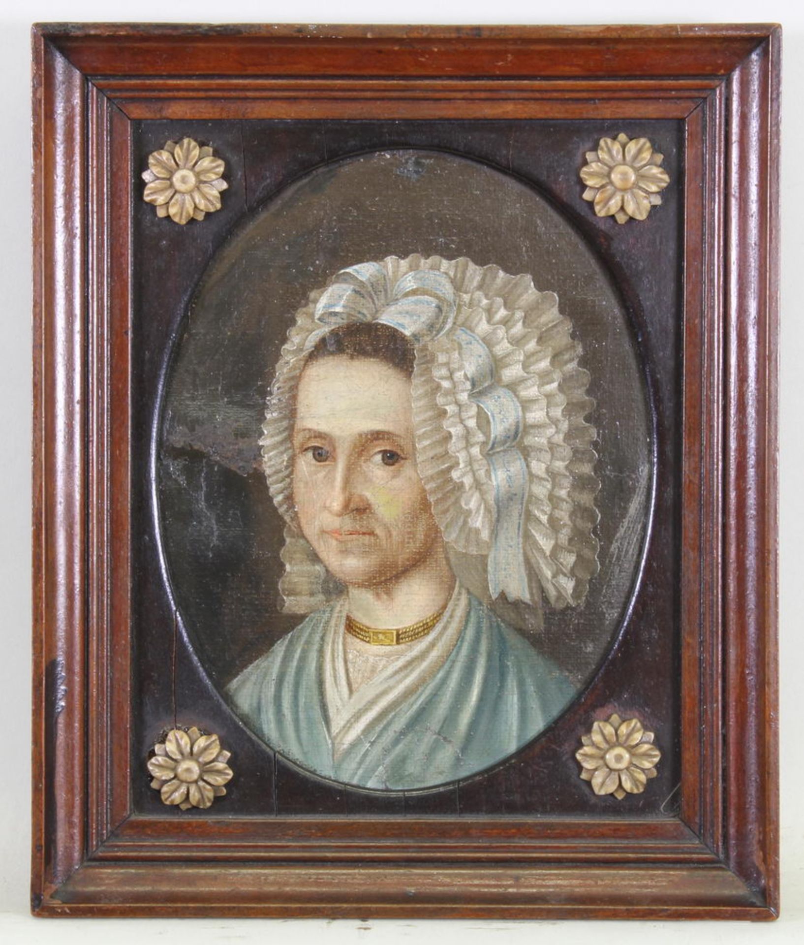 Porträtmaler (frühes 19. Jh.), "Porträt einer Dame", Öl auf Leinwand, auf Karton kaschiert, 17