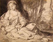 Italo-Flämischer Meister (17. Jh.), "Die Jungfrau mit dem schlafenden Kind in der Landschaft", Fed