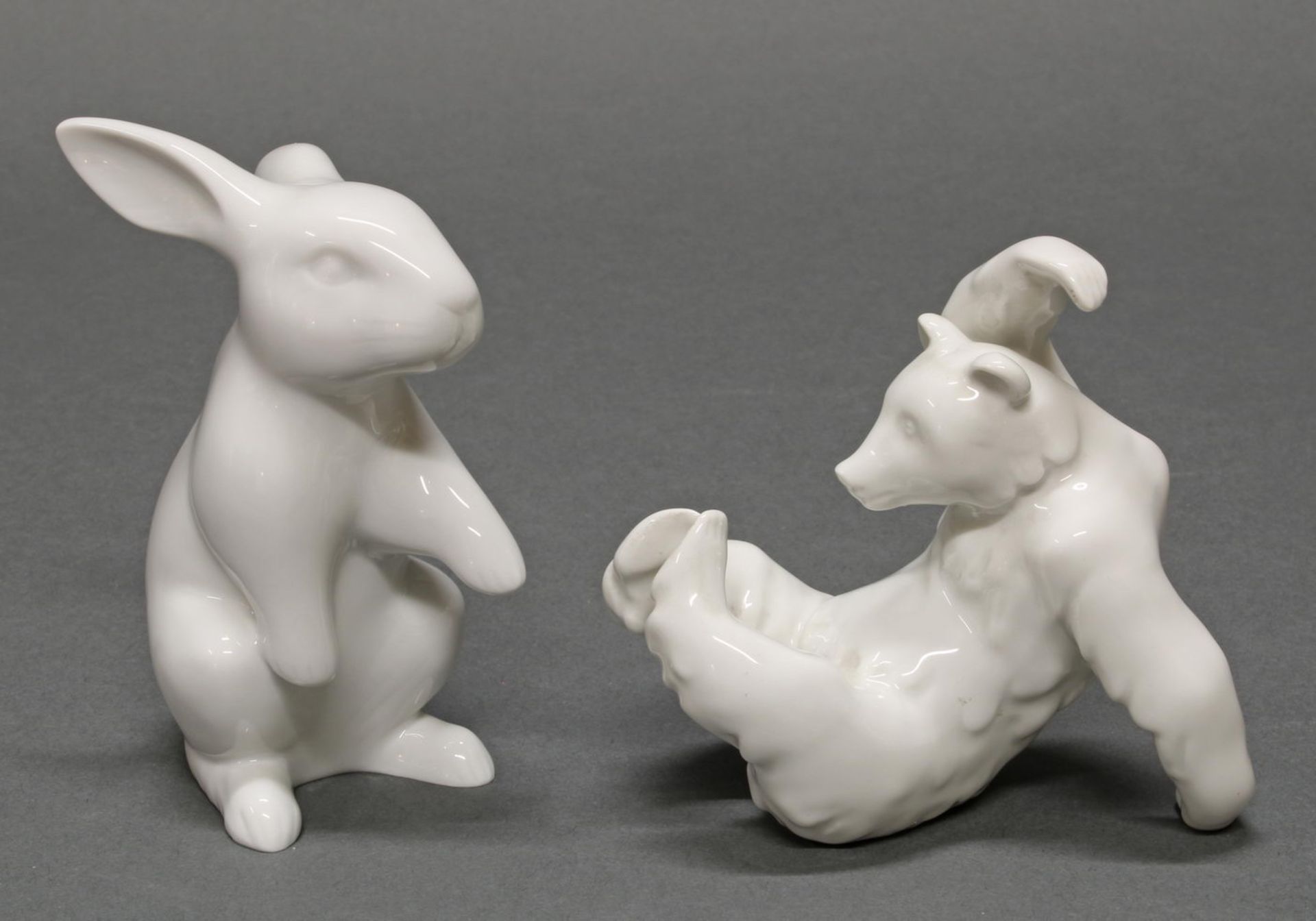 2 Porzellanfiguren, "Bär", "Hase", KPM Berlin, Weißporzellan, 10-11.5 cm hoch