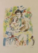 Rittun, Thorsten (1929 - 2018), "Paar auf dem Fahrrad", Farblithografie, signiert, 50 x 40 cm, leic