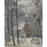 Bloos, Willy (1884 - 1959, Bruder des Richard Bloos, Landschaftsmaler), "Kapelle im Schnee", Öl au