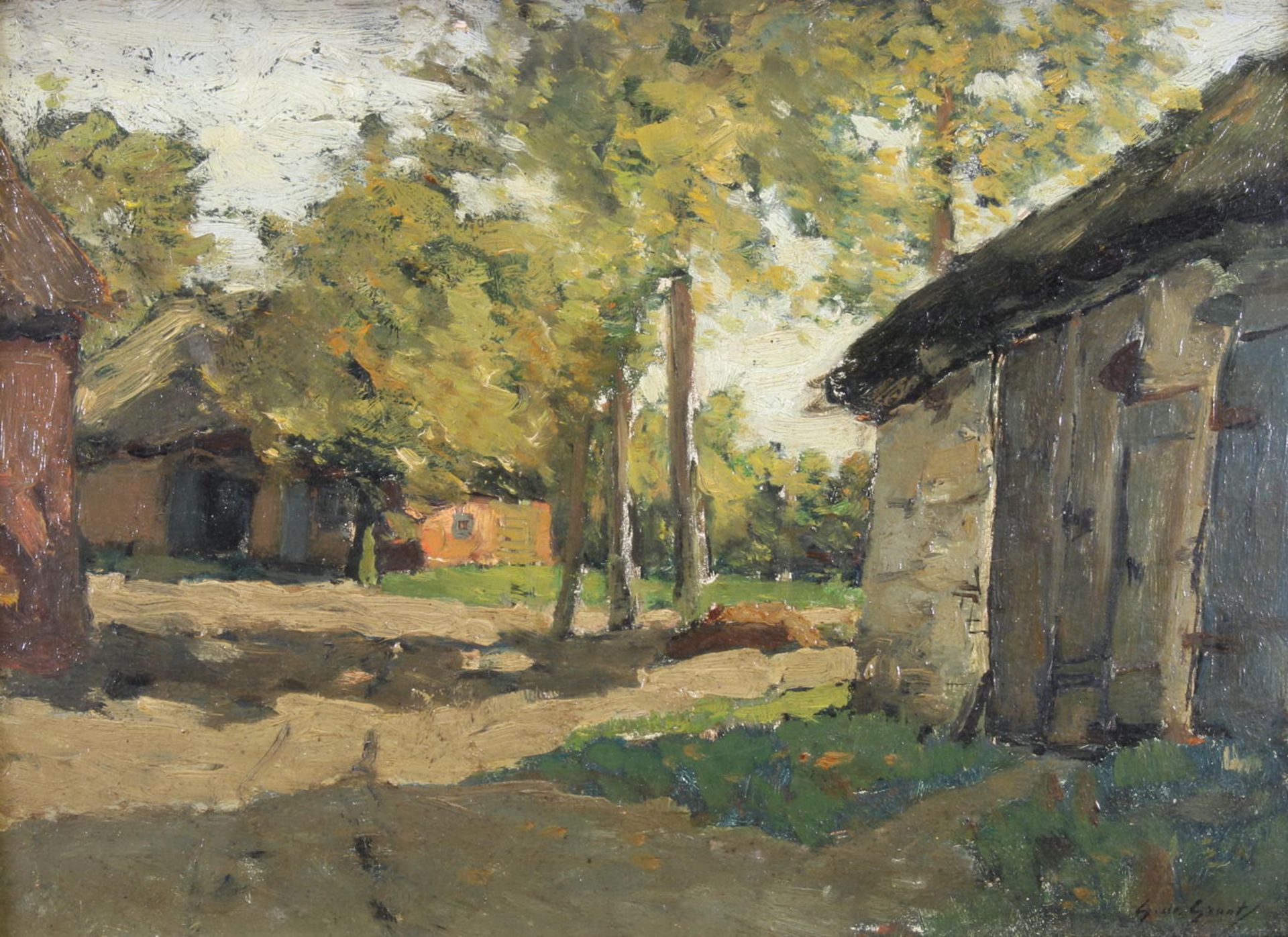 Groot, Gerardus de (1878 Rotterdam - 1947 Den Haag, Landschaftsmaler), "Sommerliche Idylle im Dorf"