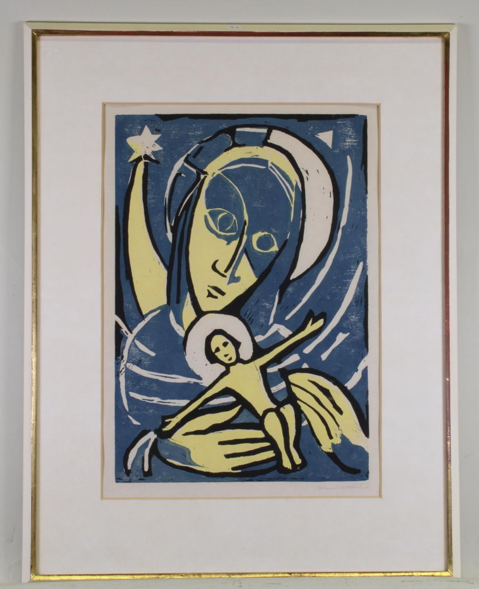 Undeutlich signiert (20. Jh.), "Mutter mit Kind", Farbholzschnitt, undeutlich signiert unten rechts - Image 2 of 3