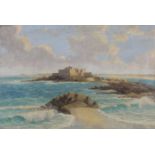 Französischer Maler (2. Hälfte 19. Jh.), "Festungsanlage am Mittelmeer", Öl auf Holz, 45 x 67 c
