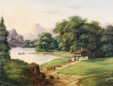 Landschaftsmaler (20. Jh.), "Bergsee Landschaft", Öl auf Leinwand, 60.5 x 80 cm, o.R., Leinwand mi
