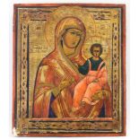 Ikone, Tempera auf Holz, "Gottesmutter Hodegetria", mit Goldgrund, Russland 19. Jh., 30 x 26 cm, Fa