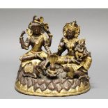 Figurengruppe, "Shiva, Paravati und Ganesha", Indien, 20. Jh., Kupferbronze, auf Sockel mit Naga, L