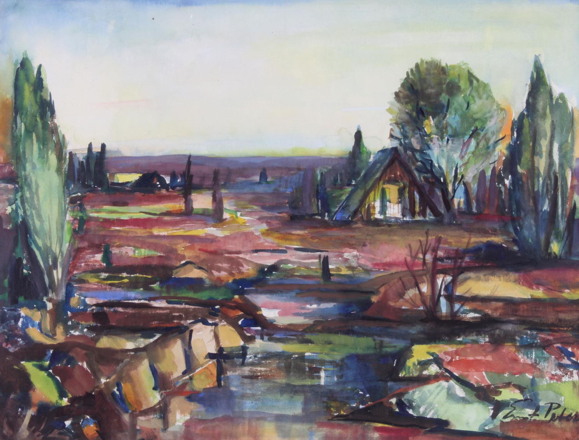 Peter, Ernst (20. Jh.), "Landschaft", Aquarell auf Papier, signiert unten rechts Ernst Peter, 45 x