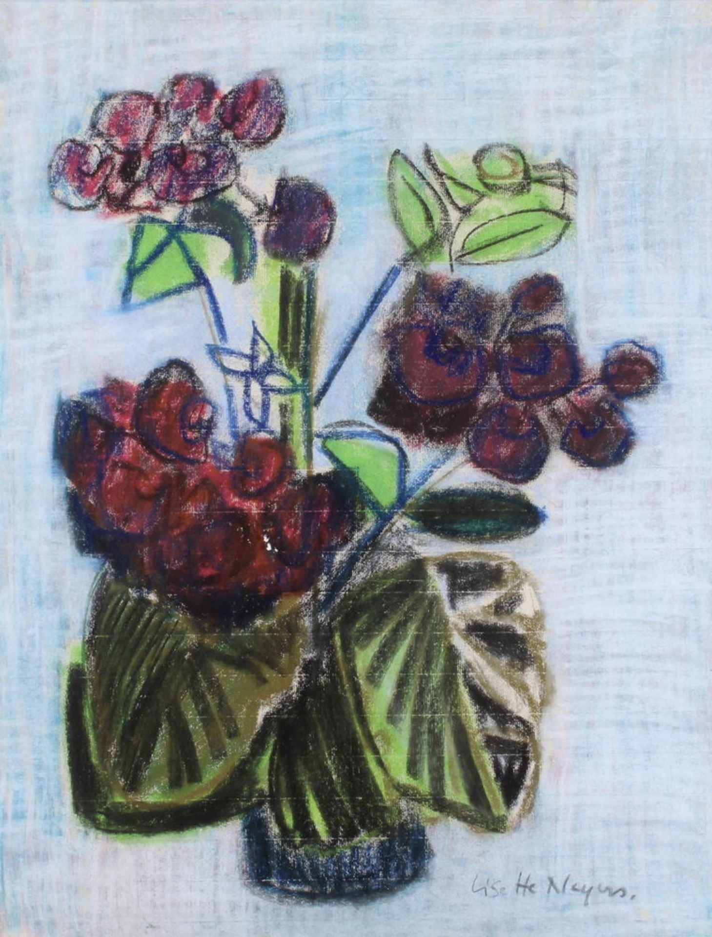 Neyers, Lisette (1919 Düsseldorf - 1970), "Blumen in Vase", Pastell auf Papier, signiert rechts un