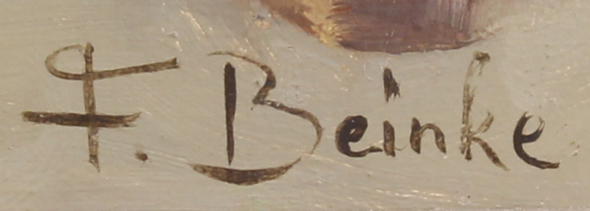 Beinke, F. (20. Jh.), "Mädchen mit Katzen", Öl auf Leinwand, signiert unten rechts F. Beinke, 70 - Image 3 of 4