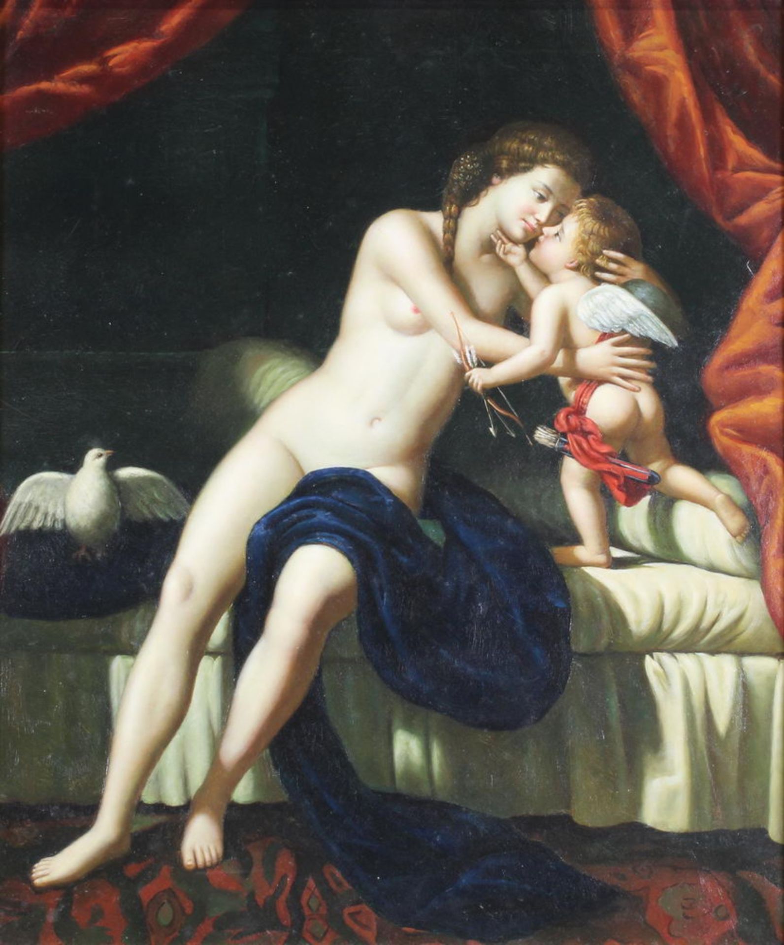Unbekannter Maler (20. Jh.), "Venus und Amor", Öl auf Leinwand, im alten Stil, 60 x 50 cm