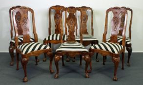 7 Stühle, holländischer Stil, um 1900, mahagonifarbig, Sitzpolster, Rückenbrett mit Flachschnitz