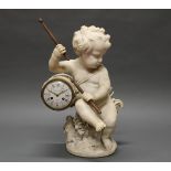 Figurenpendule, "Putto", Frankreich, um 1880, weißer Marmor, Zifferblatt bezeichnet Festeau le Jeu