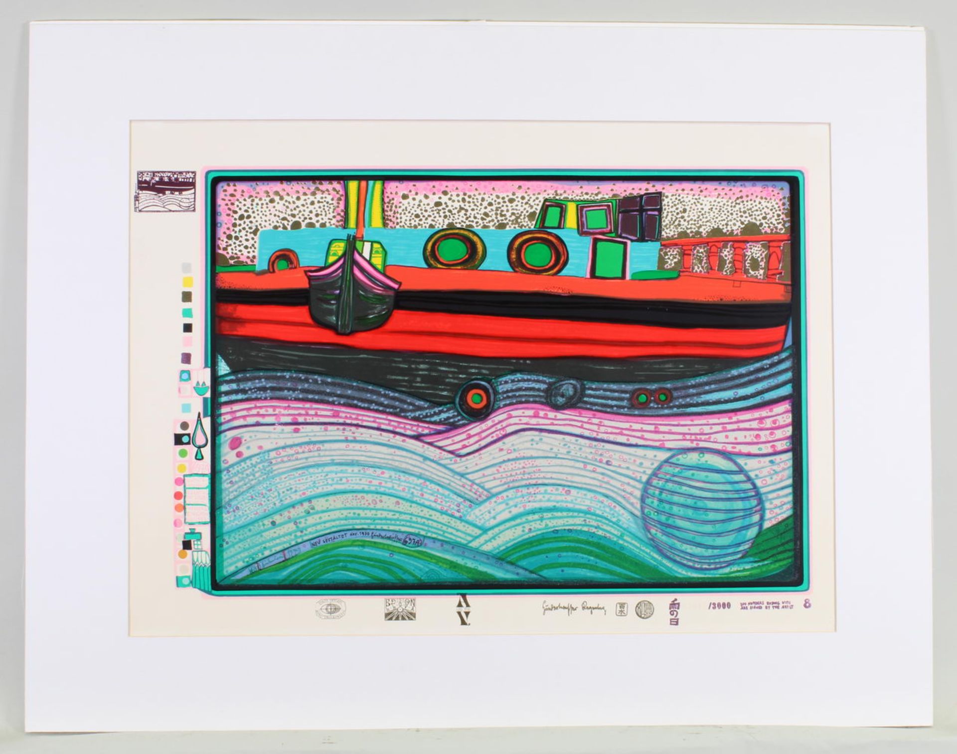 Hundertwasser, Friedensreich (1928 Wien - 2000), "Regentag auf Liebe Wellen", Farbserigrafie auf Pa - Image 2 of 2