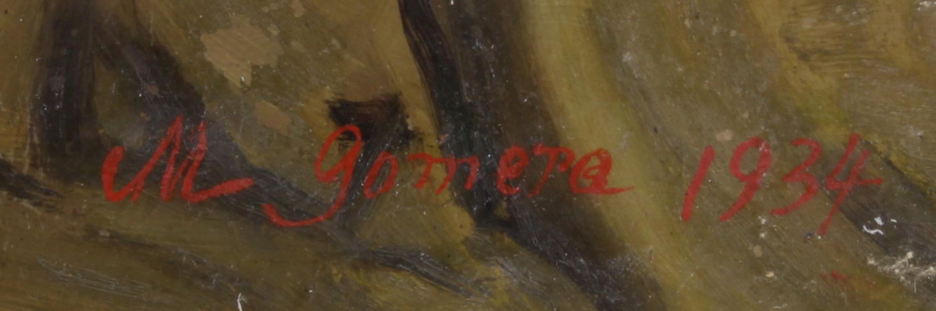 Gomepa, M. (20. Jh.), "Stehender Akt", Öl auf Karton, signiert und datiert rechts unten M. Gomepa - Image 2 of 2