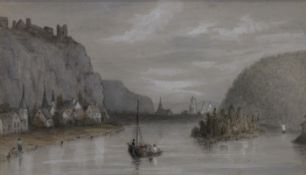 Landschaftszeichner (19. Jh.), 2 Mischtechniken, mit Aquarell und Bleistift, "Burg Hammerstein, And