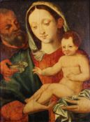 Niederländischer Meister (wohl 16. Jh.), "Heilige Familie", Öl auf Holz, 52 x 39 cm, verschmutzt,