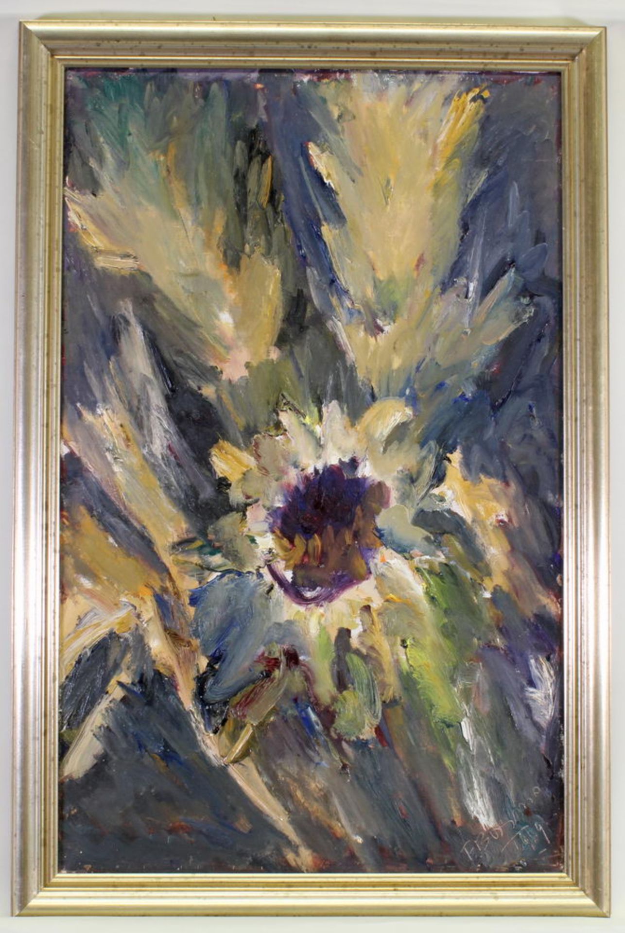 Italienischer Künstler (20. Jh.), "Abstrakte Komposition mit Blüten", Öl auf Leinwand, signiert - Image 2 of 4