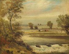 Ball, J. (19./20. Jh.), "Sommerliche Flusslandschaft", Öl auf Leinwand, signiert unten links J. Ba
