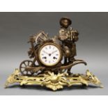 Figurenpendule, 'Landmann, Sackpfeife spielend', Frankreich, um 1900, Bronze, teils goldpatiniert,