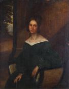 Porträtmaler (1. Hälfte 19. Jh.), "Porträt einer jungen Dame im grünen Kleid", Öl auf Holz, 30