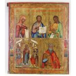 Fünffelderikone, Tempera auf Holz, unter anderem mit den Darstellungen "Gottesmutter", "Christus P