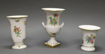 3 Vasen, Herend, Dekor Victoria VBO, Goldrand, verschiedene Formen, 14-24.5 cm hoch