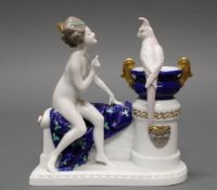 Porzellanfigur, "Venus mit Papagei", Rosenthal, Selb-Bavaria, polychrom und goldstaffiert, Modellen