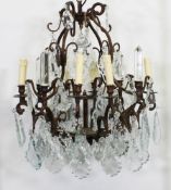 Deckenlüster, Louis XV-Stil, neuzeitlich, Metall/Bronze, Glas/Kristall, achtflammig, elektrifizier
