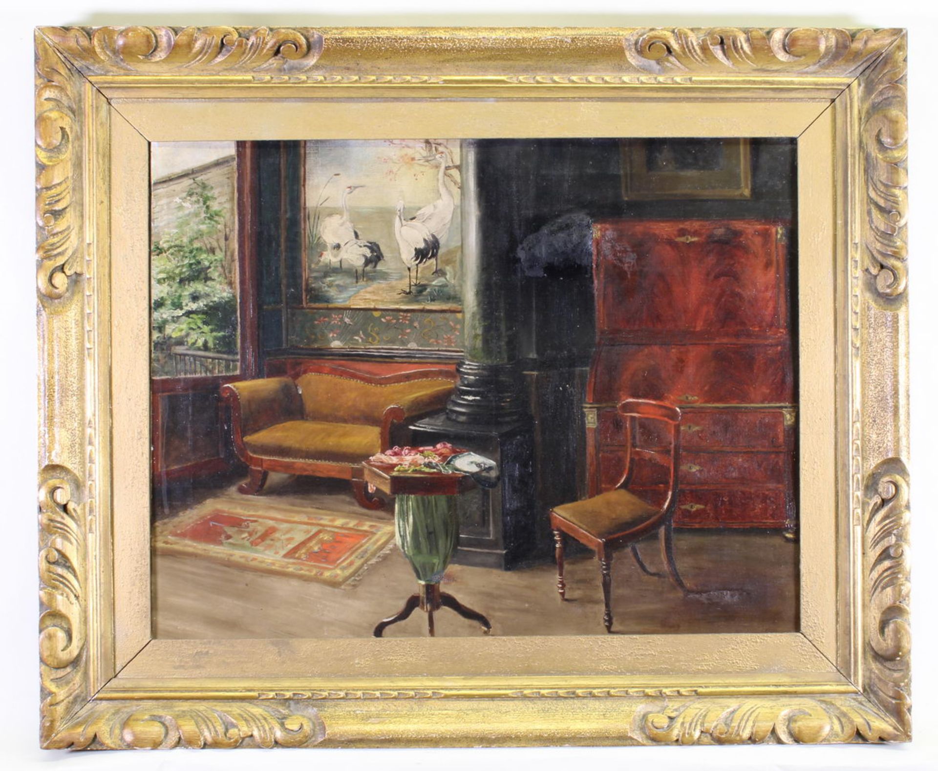 Interieurmaler (um 1900), "Interieur mit Nähtisch", Öl auf Leinwand, 53 x 65 cm, kleine Farbabpla - Image 2 of 4