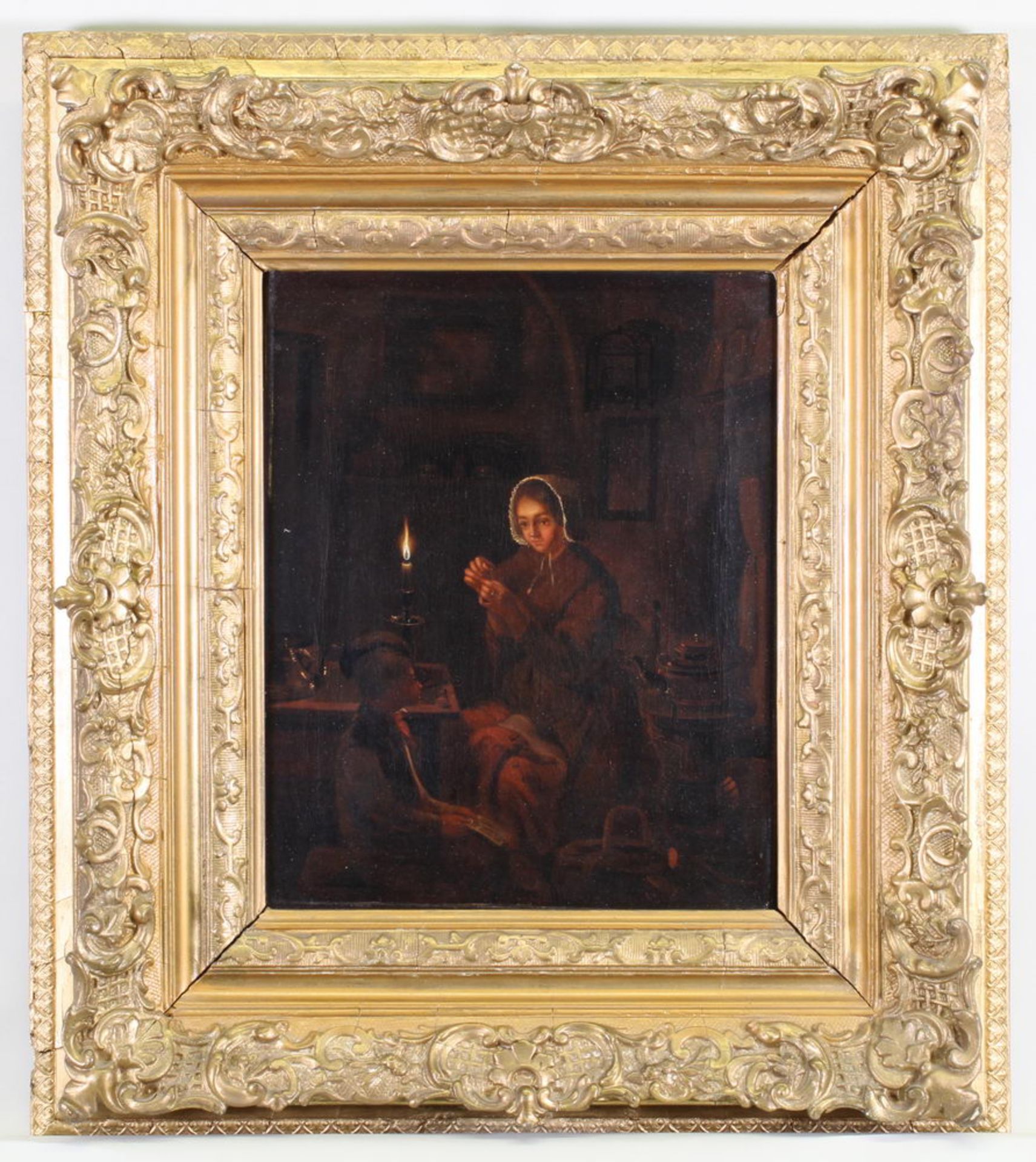 Schendel, Petrus van (1806 Breda - 1870 Brüssel), in der Art, "Näharbeit bei Kerzenschein", Öl a - Image 2 of 4
