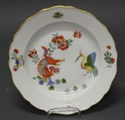 Teller, Meissen, Schwertermarke, 1850-1924, 1. Wahl, chinesischer Drache und Storch, bunt, Goldrand