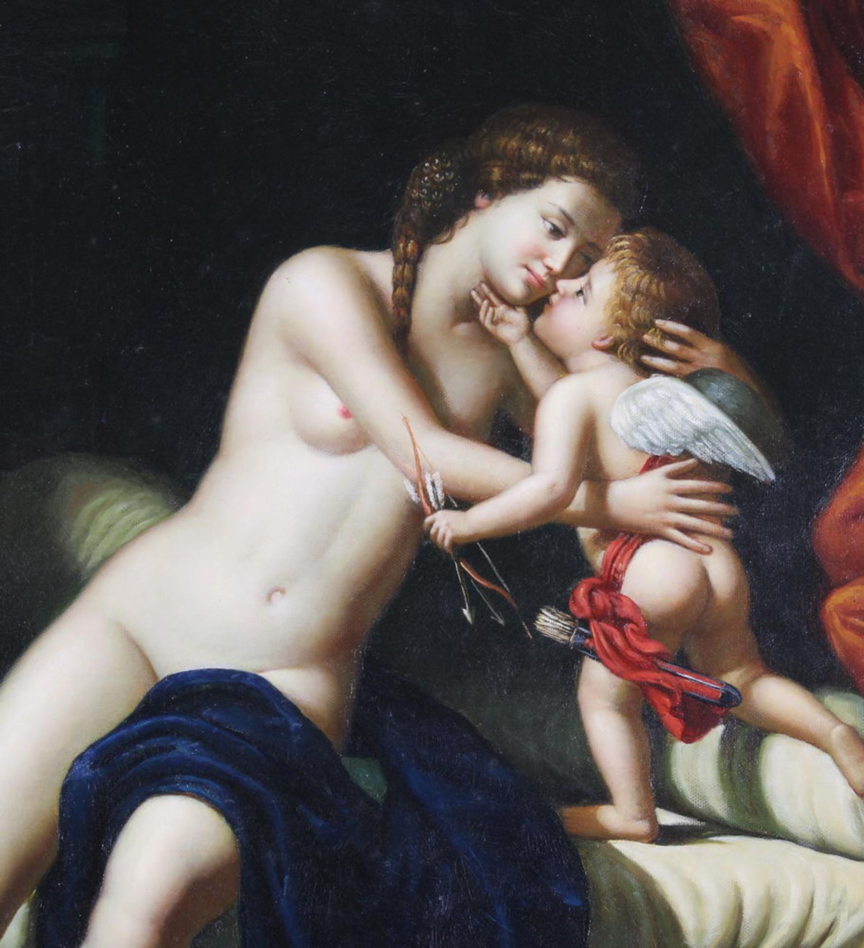 Unbekannter Maler (20. Jh.), "Venus und Amor", Öl auf Leinwand, im alten Stil, 60 x 50 cm - Image 3 of 4