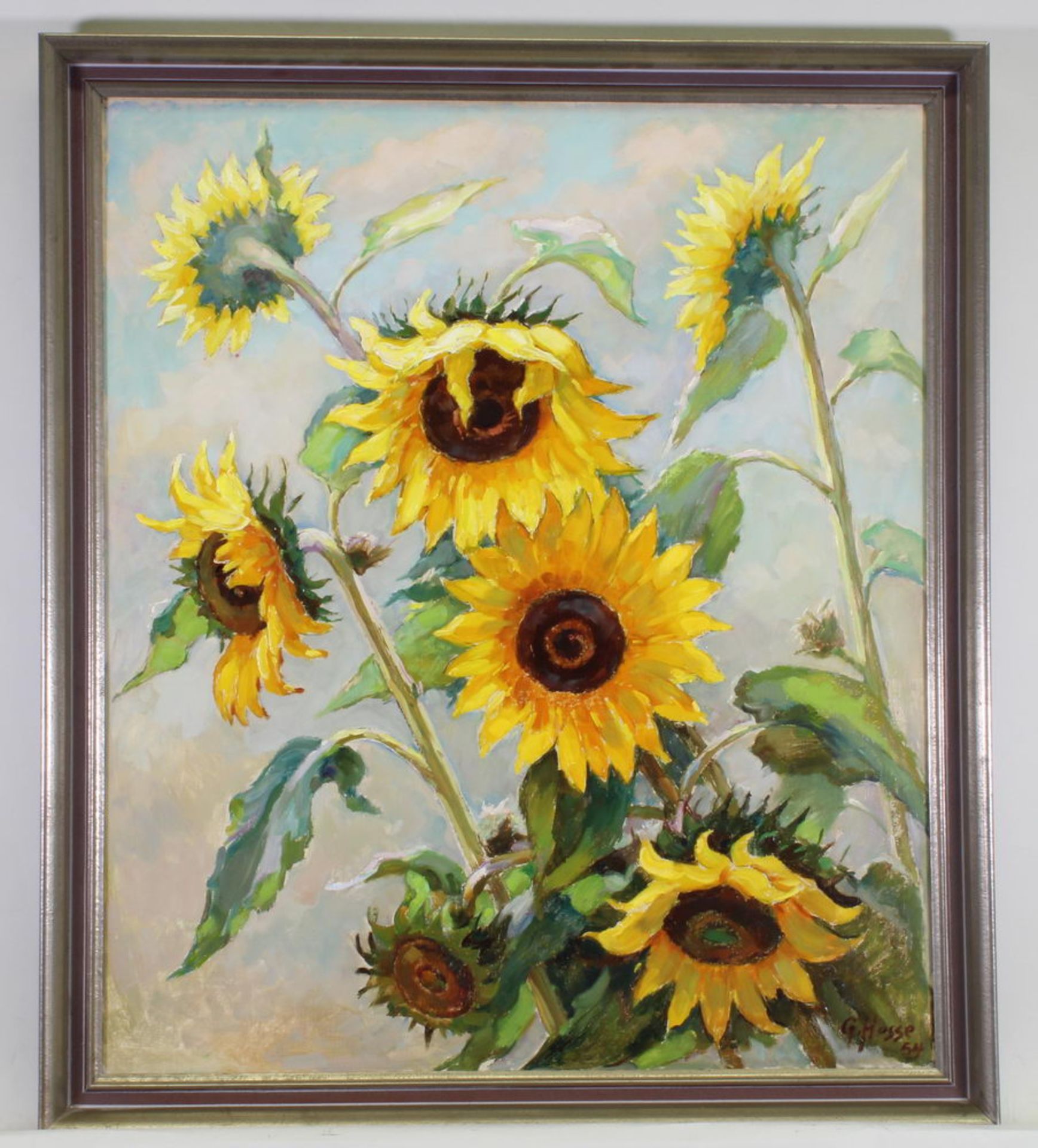 Gustav Hesse (20. Jh.), "Sonnenblumen", Öl auf Platte, signiert und datiert rechts unten G. Hesse 54 - Bild 2 aus 3