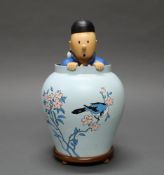 Comicfigur, "Tintin & Milou in Vase", Frankreich, 20. Jh., Kunstharz, polychrom, Leblon Delienne, n