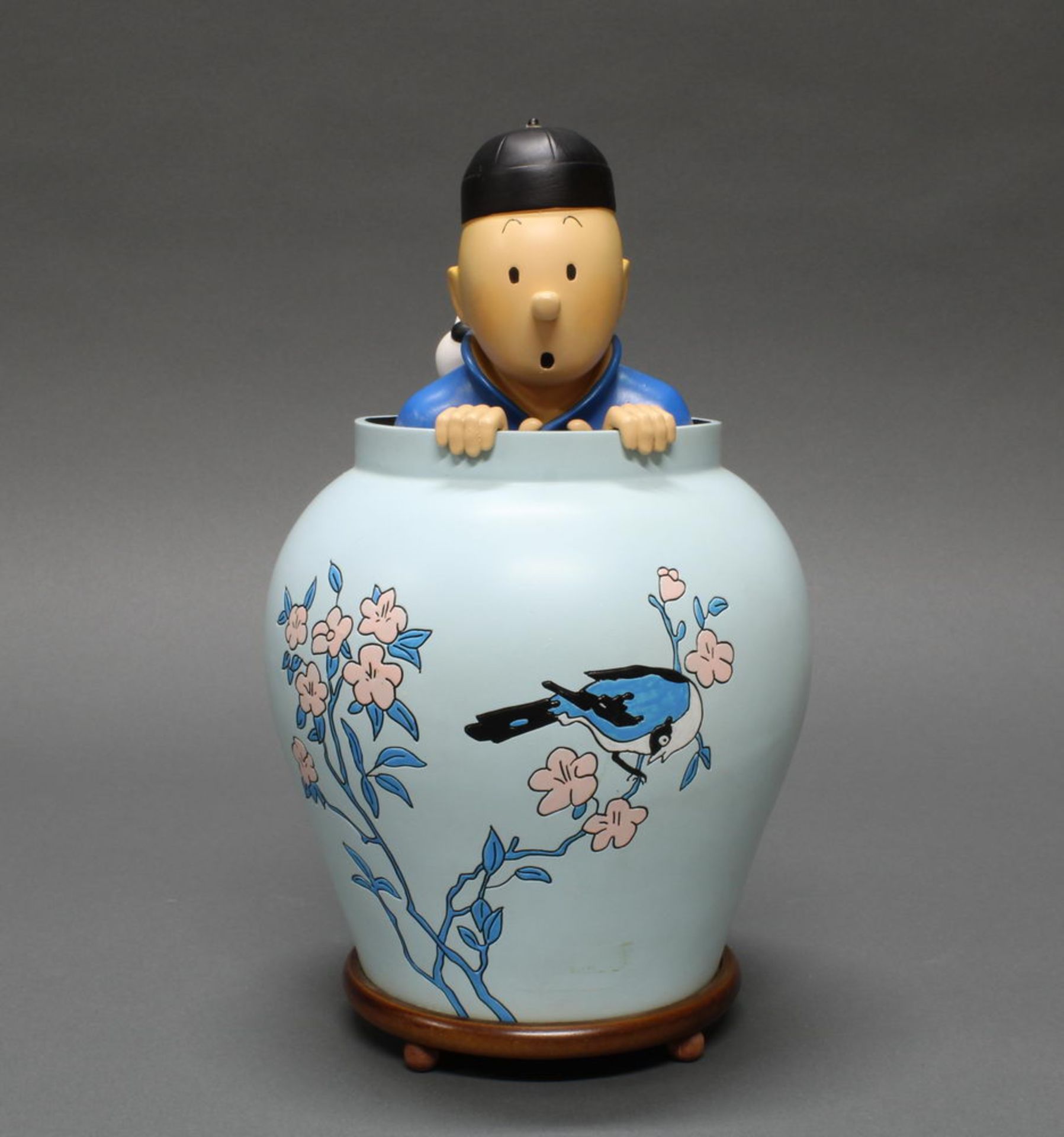 Comicfigur, "Tintin & Milou in Vase", Frankreich, 20. Jh., Kunstharz, polychrom, Leblon Delienne, n