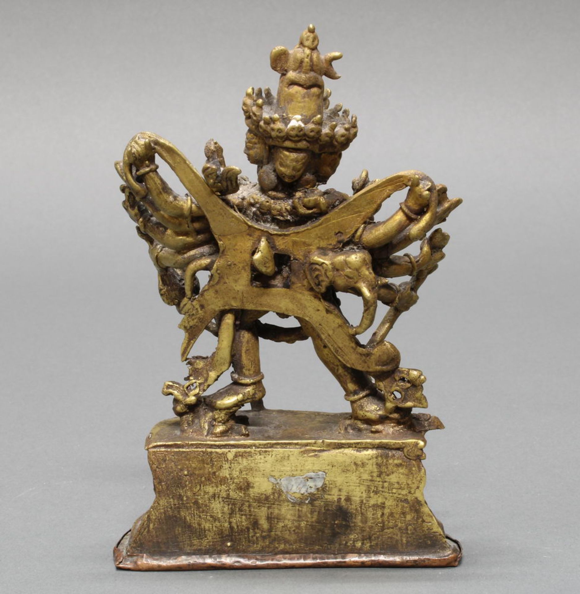 Figur, "Chakrasamvara", Tibet/Nepal, 20. Jh., Messingbronze, Yidam, seine Gefährtin umarmend, tram - Bild 2 aus 3