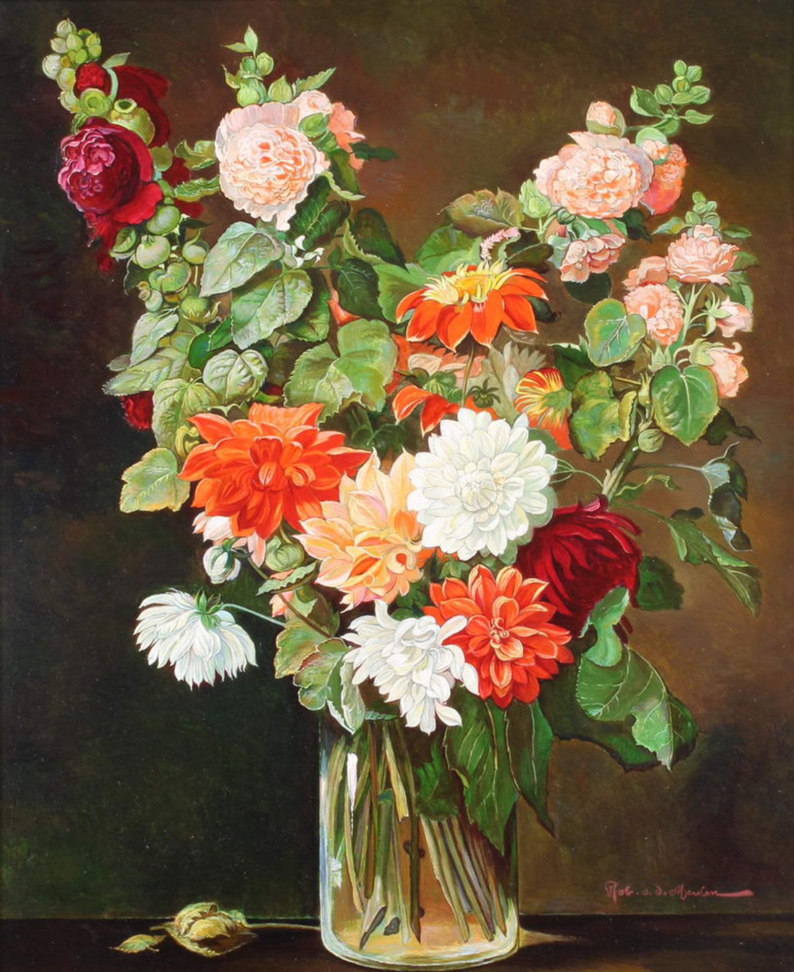 Stilllebenmaler (19./20. Jh.), "Blumenbouquet", Öl auf Leinwand, signiert rechts unten Rob. von de