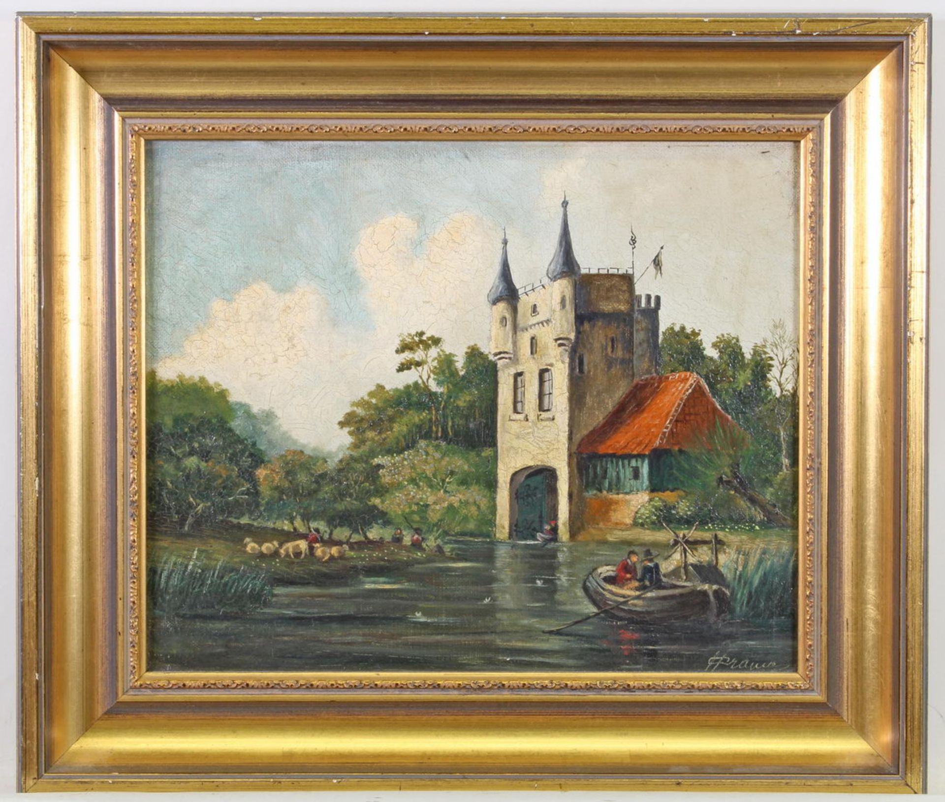 Landschaftsmaler (19./20. Jh.), "Sommerlandschaft am See", Öl auf Leinwand, auf Karton, undeutlich - Image 2 of 4