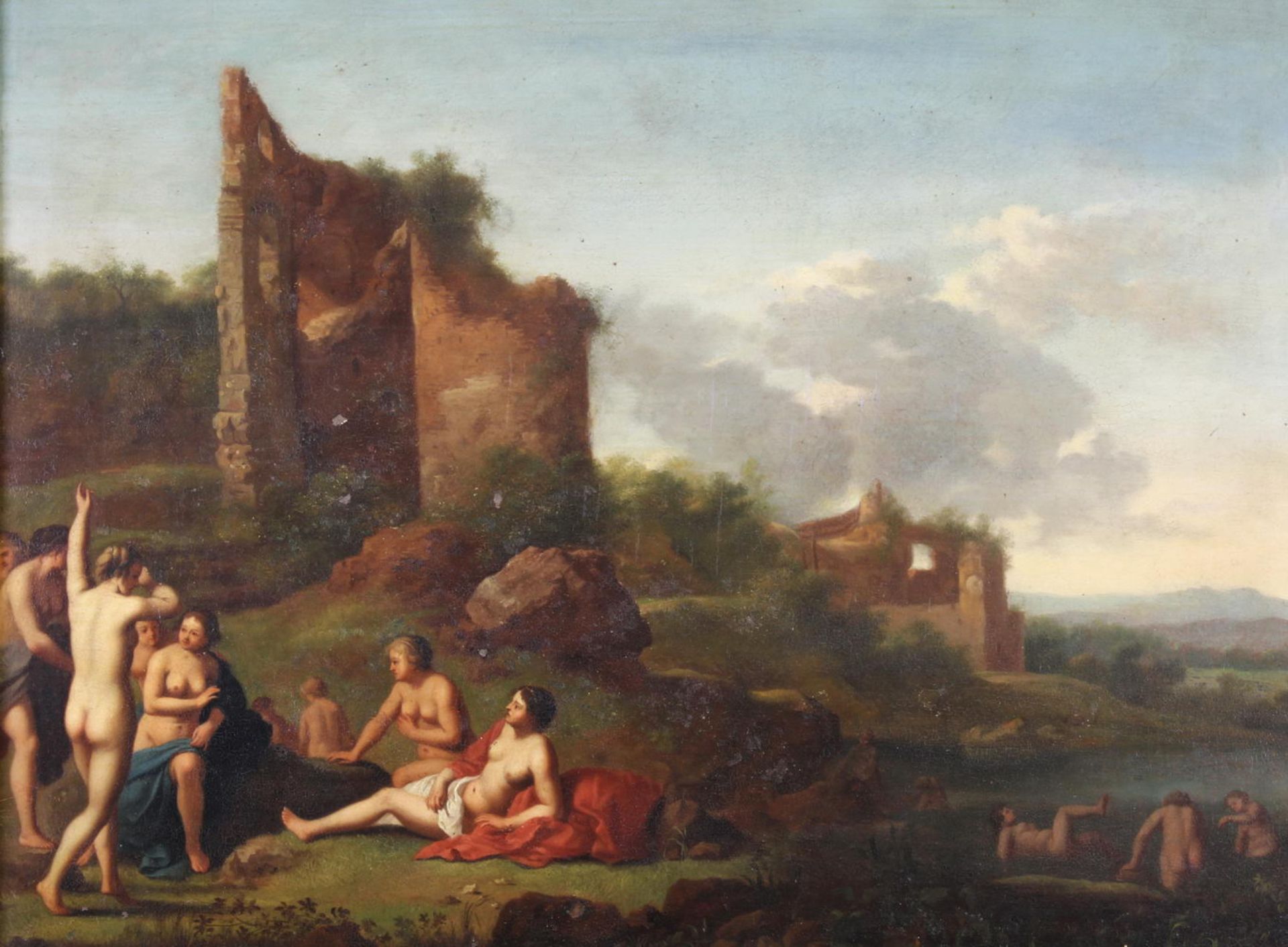 Poelenburgh, Cornelis van (1594 Utrecht - 1667 ebenda) oder Umkreis, "Das Bad der Diana", Öl auf K